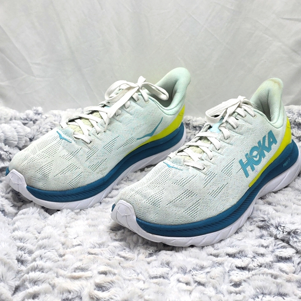 Hoka One Men's Light Blue Teal Yellow Athletic Running Shoes